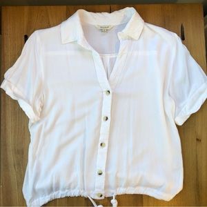 Sim & Sam White Collared Crop Top Button Down Short Sleeve